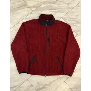 VTG LL Bean Jacket Mens Large Red Waffle Knit Grid Fleece Polartec Gorpcore USA